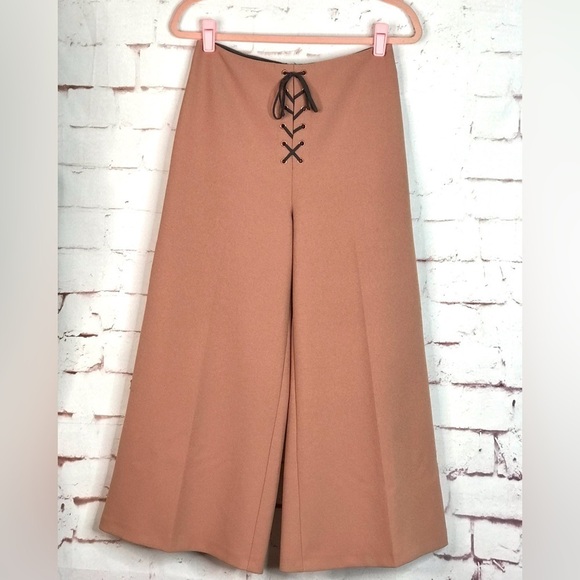 TOPSHOP Dusty Pink Lace-Up Waist Wide Leg Trousers Gauchos Culottes Size 6 - Picture 12 of 14